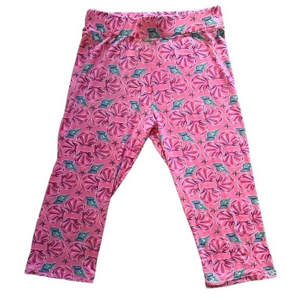 Simply Southern Pink Capri Leggings With Seashells Super Soft and Comfy One Size